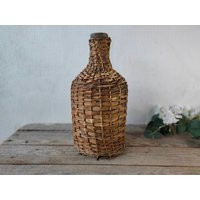Vintage Wine Bottle in Basket. Hand Knotted Wicker Vase | Etsy (US)