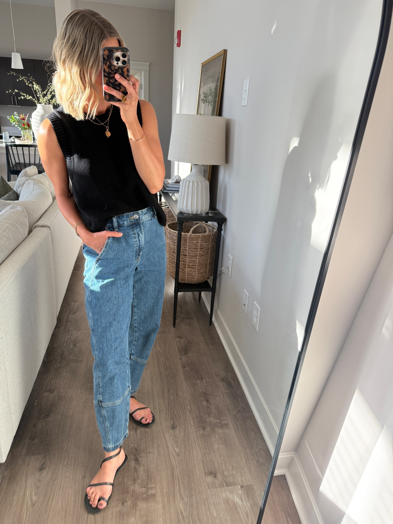 Wearing 2/regular jeans, XS tank (back is cutaway style), sandals tts

#LTKOver40 #LTKFindsUnder100 #LTKStyleTip