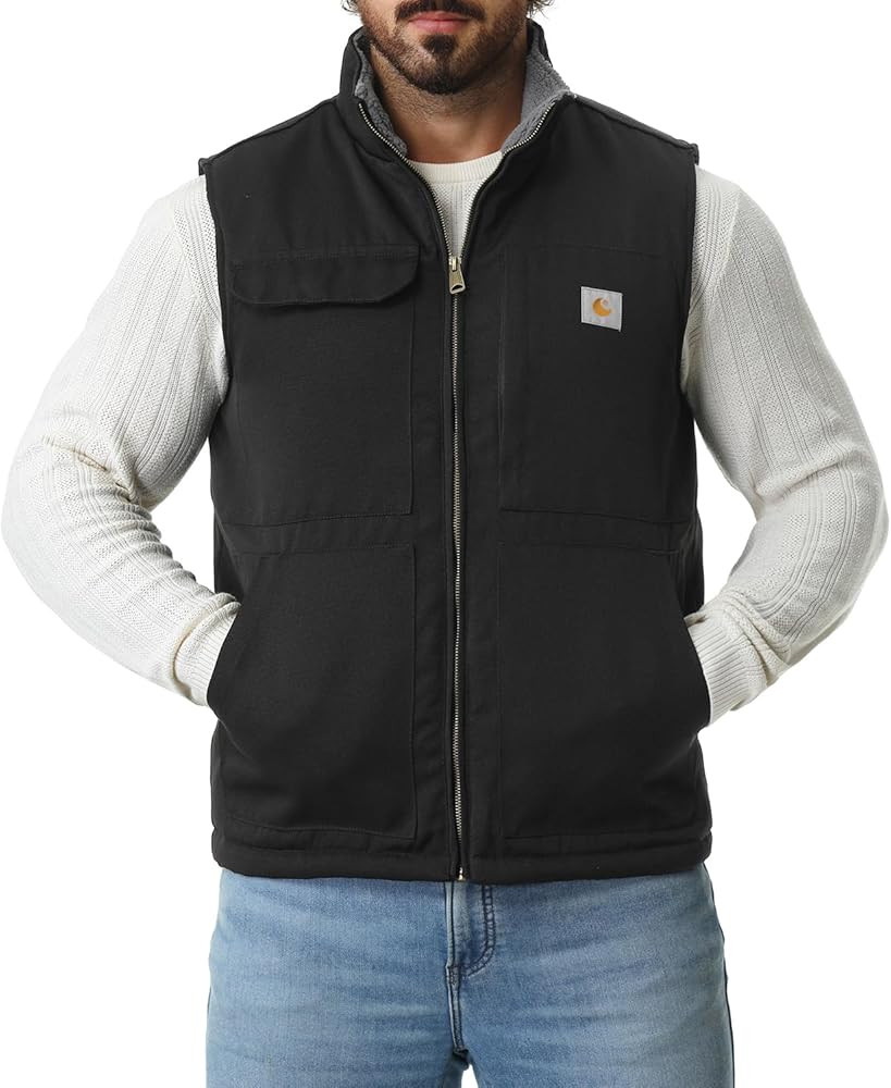 Men's Loose Fit Washed Duck Fleece-Lined Waterproof Workwear Mock-Neck Vest | Amazon (US)