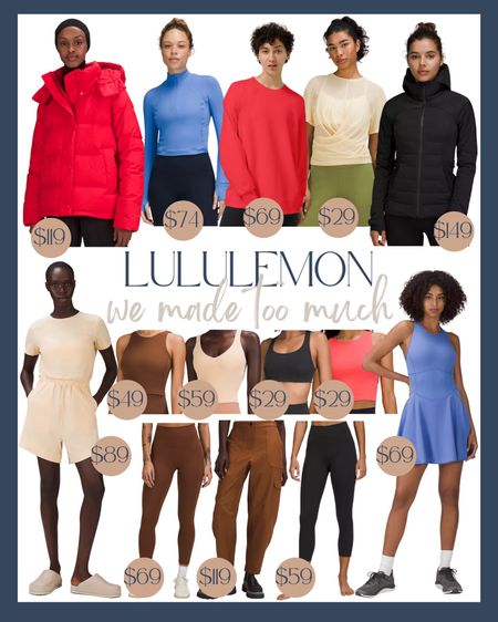Lululemon We Made Too Much - Sale Alert - On Sale - Coat - Jacket - Top - Crew Neck - Pullover - Crop Top - Shirt - Bra - Tank Top - Workout Set - Pants - Bottoms - Leggings - Dress - Tennis 

#LTKfit #LTKstyletip #LTKsalealert