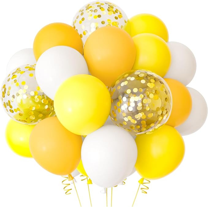 NEBURORA 60pcs Yellow Balloon Arch Kit 12inch Pastel Yellow Gold White Confetti Balloons with Rib... | Amazon (US)