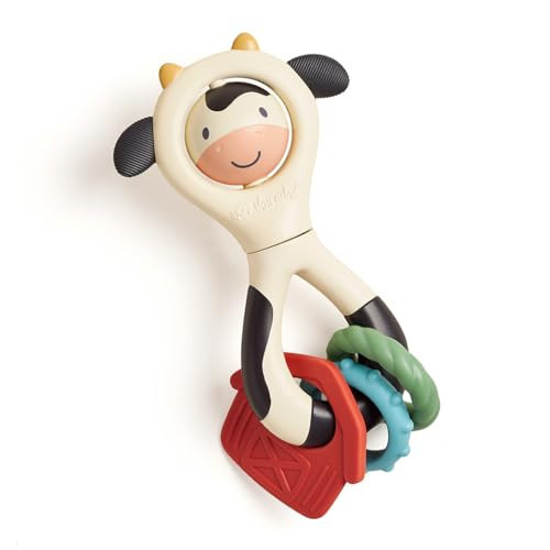 Itzy Ritzy Spinner Rattle Toy – Cow Design Sensory Teething Rattle Includes Spinning Face, Clicks, Rattles & Textured Teethers – Designed for Ages 3 Months and Up (Cow) | Amazon (US)
