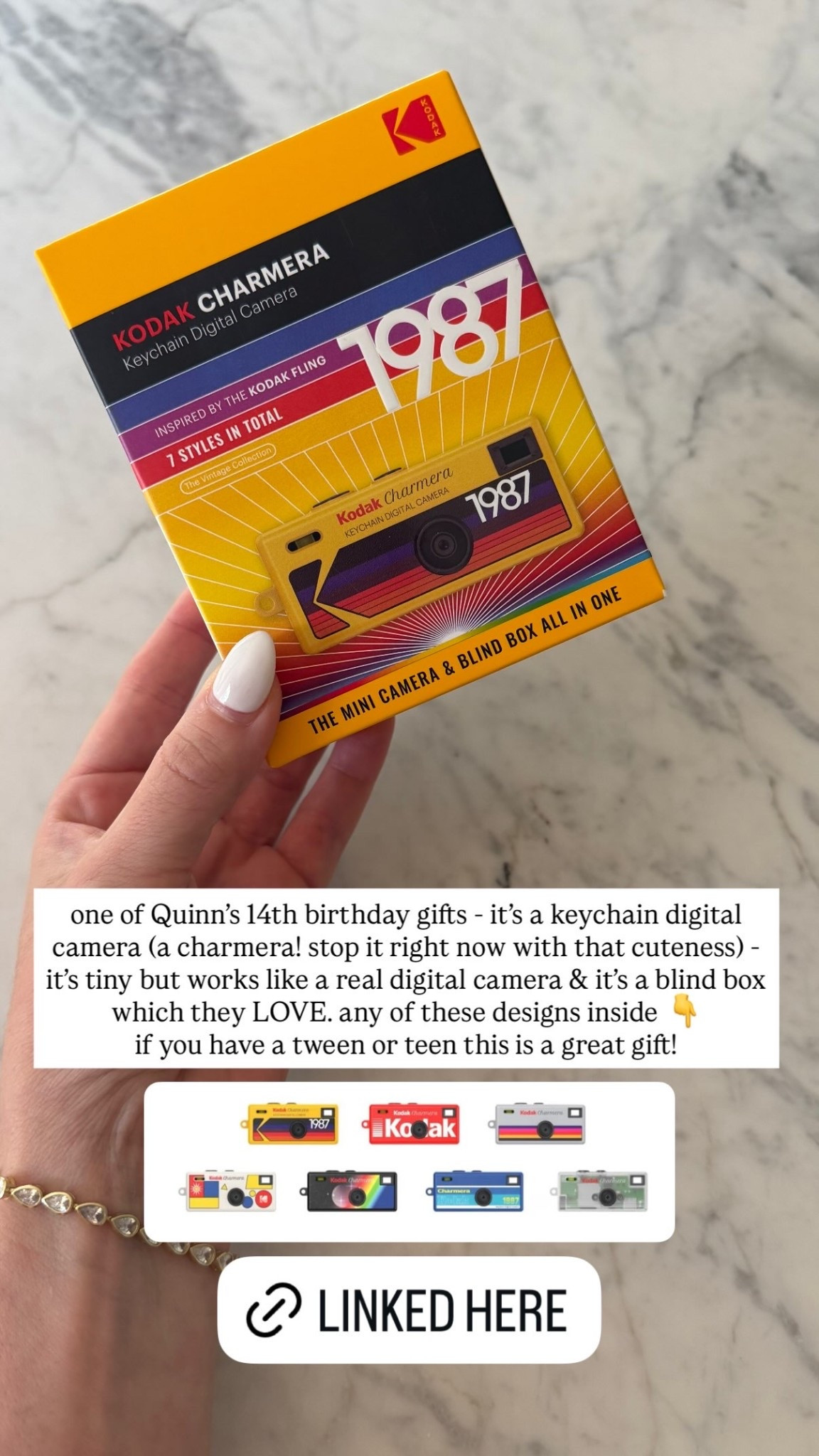 one of Quinn’s 14th birthday gifts - it’s a keychain digital camera (a charmera! stop it right now with that cuteness) - it’s tiny but works like a real digital camera & it’s a blind box which they LOVE. any of these designs inside 👇 
if you have a tween or teen this is a great gift!
