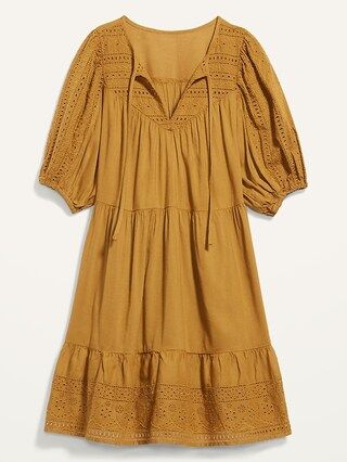 Puff-Sleeve Tiered Embroidered Mini Swing Dress for Women | Old Navy (US)