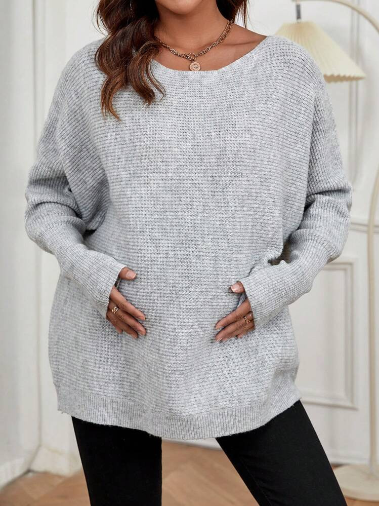 SHEIN Maternity Batwing Sleeve Ribbed Knit Sweater, For Winter | SHEIN