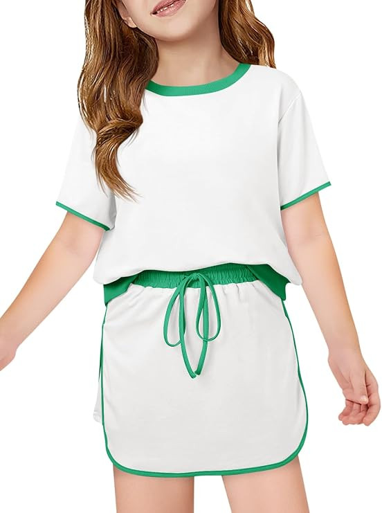 Haloumoning Girls 2 Piece Skirt Set Kids Fashion Short Sleeve T-Shirts and Drawstring Skorts with... | Amazon (US)