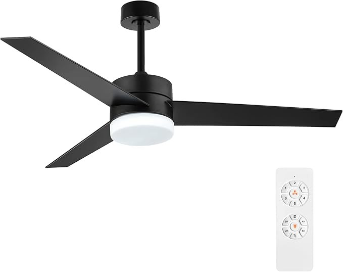 WINGBO 52" DC Ceiling Fan with Lights and Remote Control, Matte Black Ceiling Fan, 3 Plywood Blad... | Amazon (US)