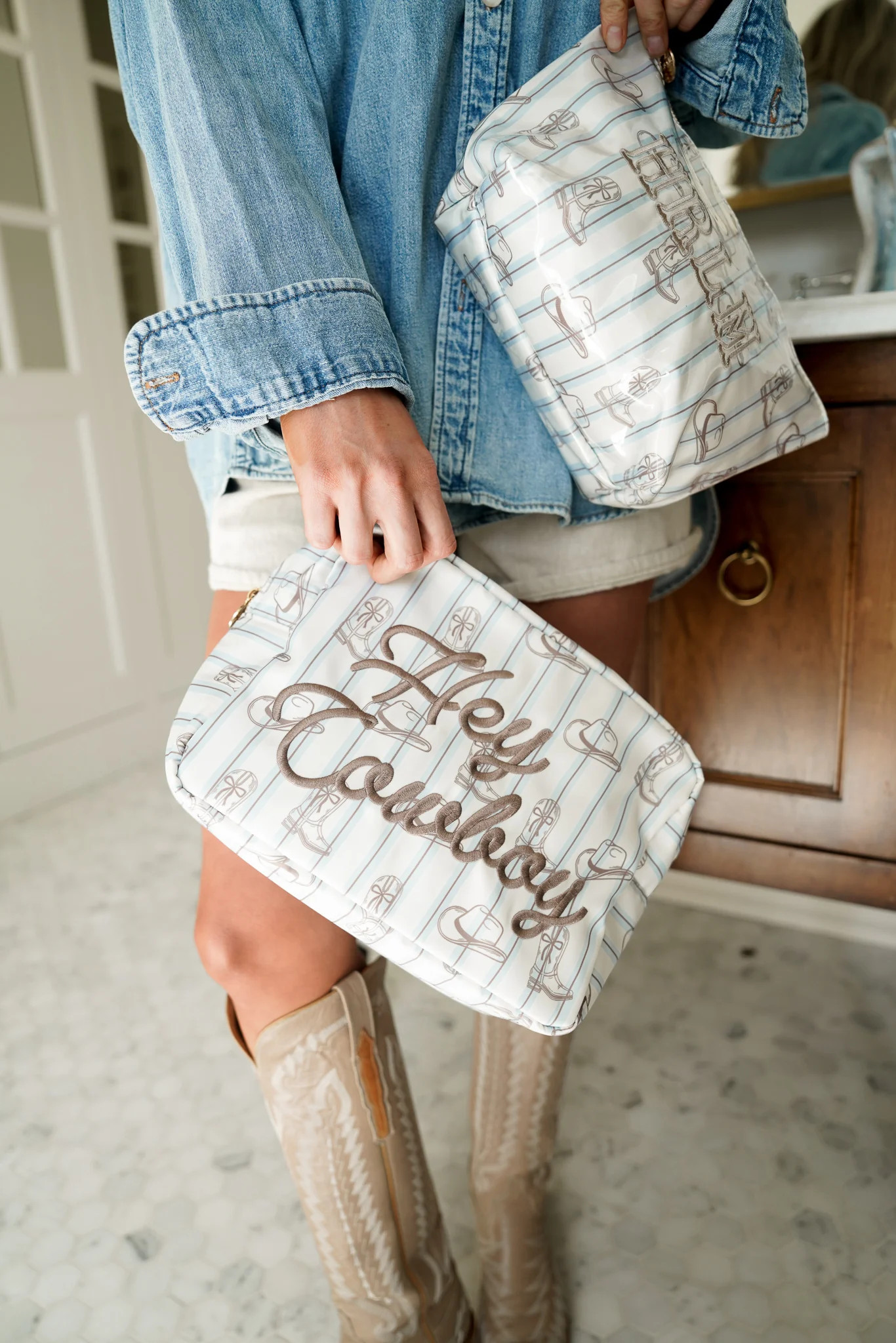 Hey Cowboy - Western Blues Striped XL Bag - PREORDER | KenzKustomz