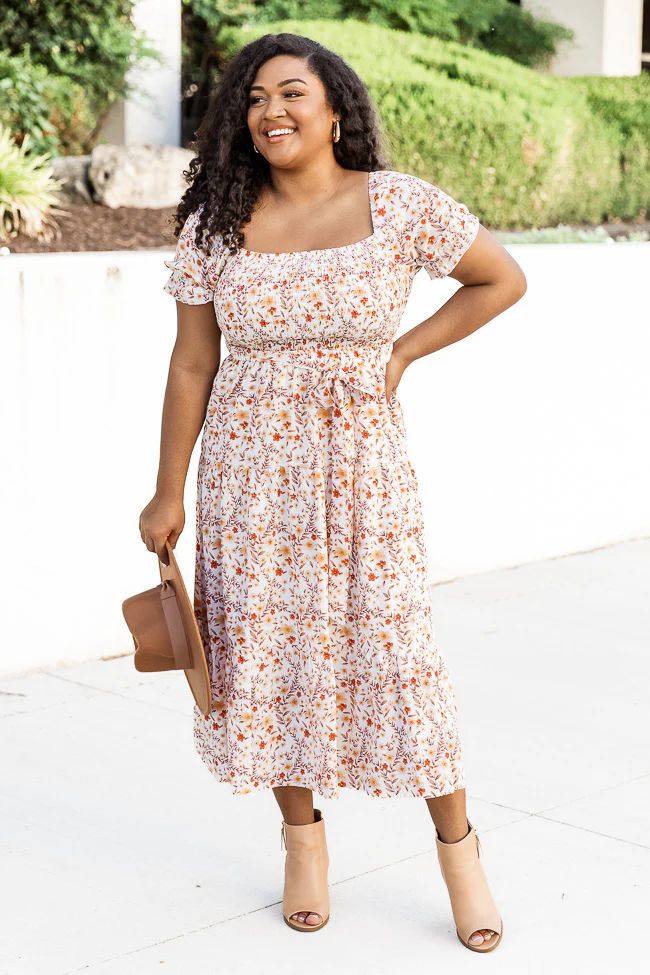 Make It Your Own Brown Smocked Bust Midi Dress | Pink Lily
