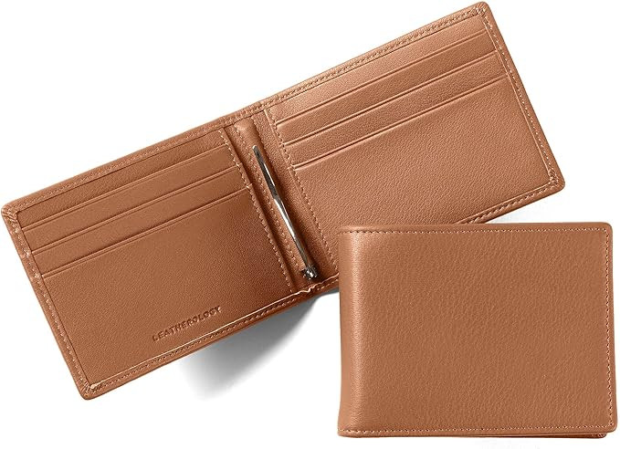 Leatherology Cognac Men's Slim Bifold Wallet with Money Clip, RFID Available, Full Grain Leather | Amazon (US)