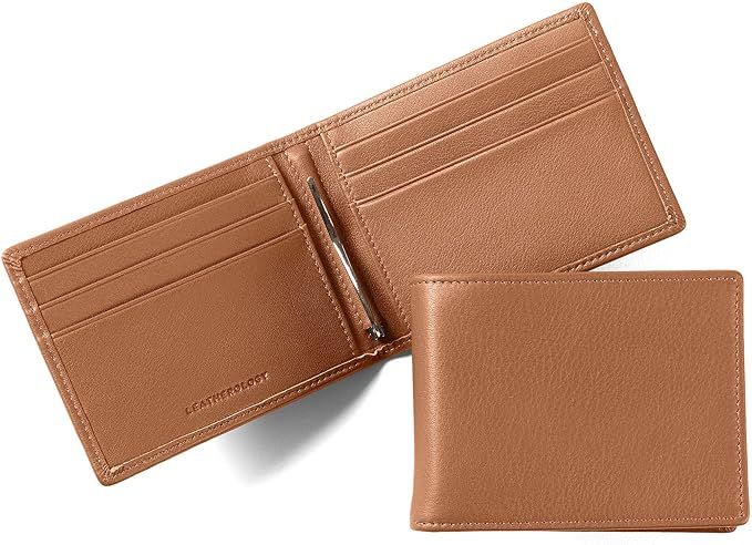 Leatherology Cognac Men's Slim Bifold Wallet with Money Clip, RFID Available, Full Grain Leather | Amazon (US)