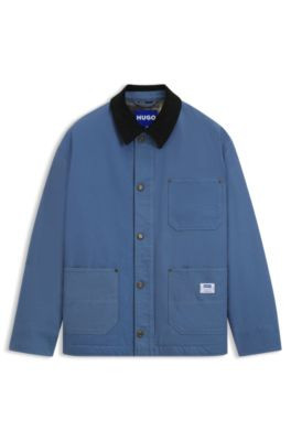 HUGO Oversized-fit jacket with corduroy collar - Light Blue Men's Casual Jackets size S | Hugo Boss (US)