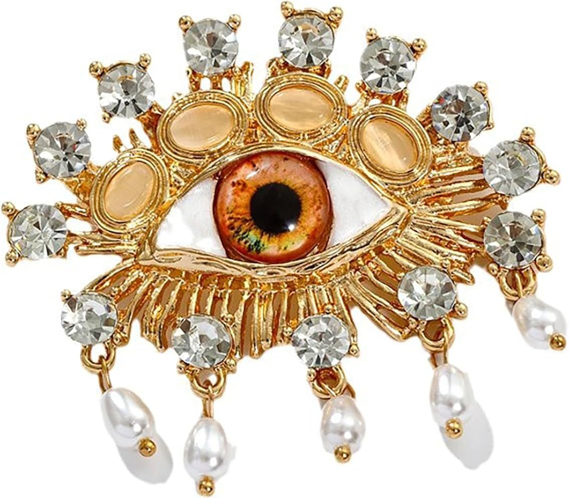 Evil Eye Brooch Fashion Unique Elegant Rhinestone Vintage Lucky Charms Eye Brooch Enamel Tassel P... | Amazon (US)