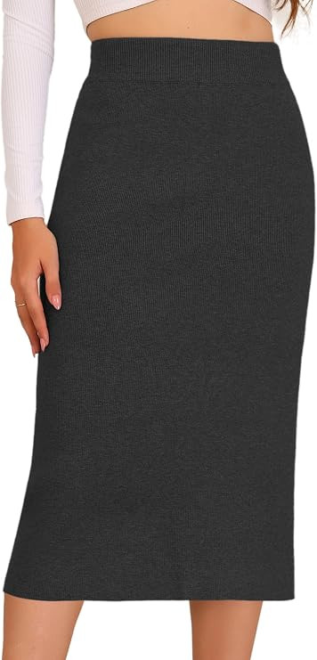 Allegra K Women's Sweater Skirts Ribbed Knit Elastic High Waist Stretchy Slit Casual Office Penci... | Amazon (US)