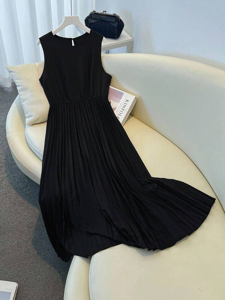 Celure Plus Size Women's Elegant Dignified Princess Cut Round Neck Sleeveless Cinched Waist A-Lin... | SHEIN