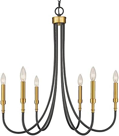 MOTINI 6-Light Dining Room Chandelier Black and Gold Brass Large Farmhouse Foyer Pendant Lighting Fi | Amazon (US)