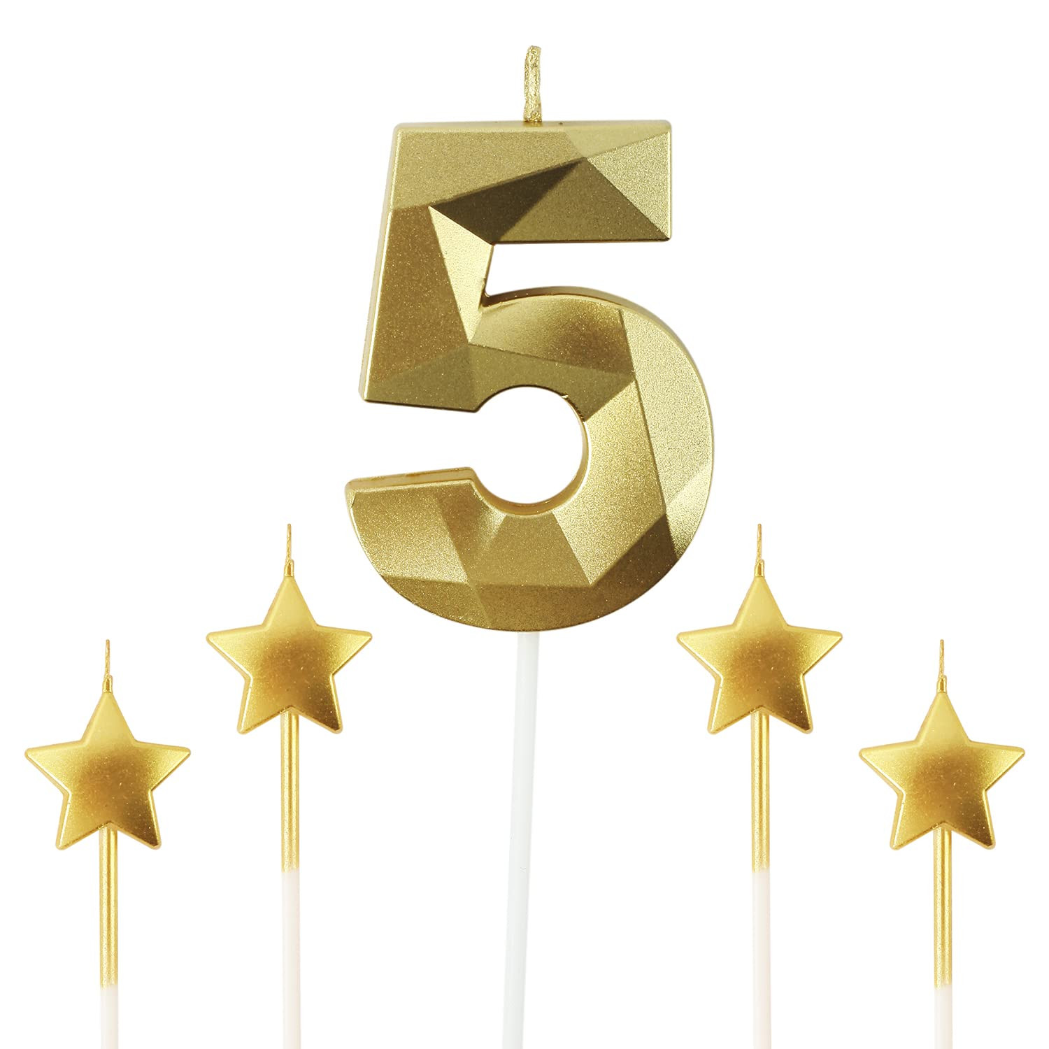 Golden Number 5 & 2.76 inch 3D Diamond Shaped Birthday Candles for Parties & Cake Decorations | Amazon (US)
