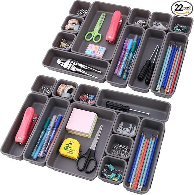 KeFanta 22 Pack Desk Drawer Organizers,Interlocking Junk Drawer Organizers and Storage with 3 Siz... | Amazon (US)