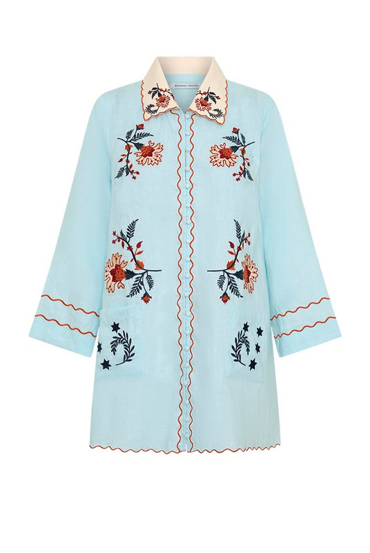 Scallop Edge Mini Dress in Mint Blue | Bohemian Traders