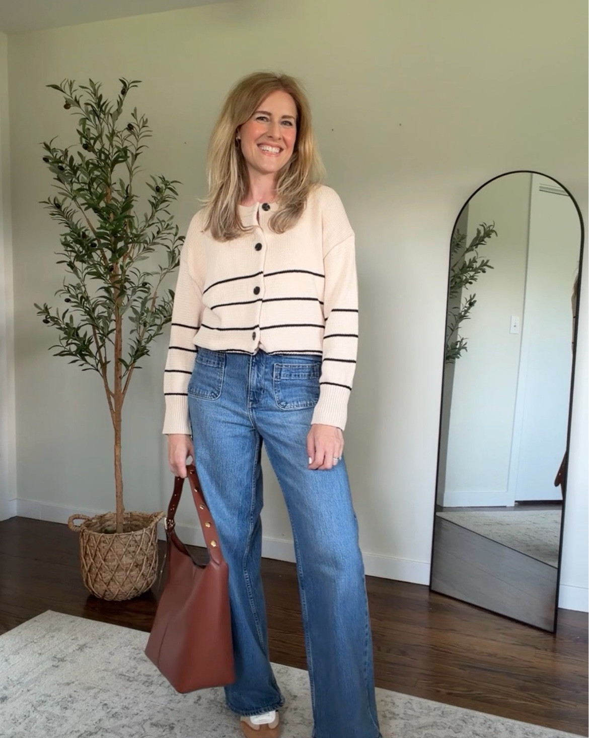 Elevated everyday basics at Walmart for fall! I got a small in this cotton striped cardigan. Tts 6 in the jeans. Sneakers fit true to size. #walmartfashion

#LTKOver40