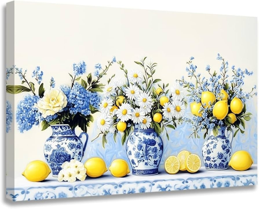 ZQQART Lemon Picture for Wall Kitchen Decor Citrus Fruit Canvas Prints Yellow Lemon and Flower Pa... | Amazon (UK)