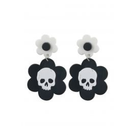 Black and White Skeleton Floral Earrings | Chicwish