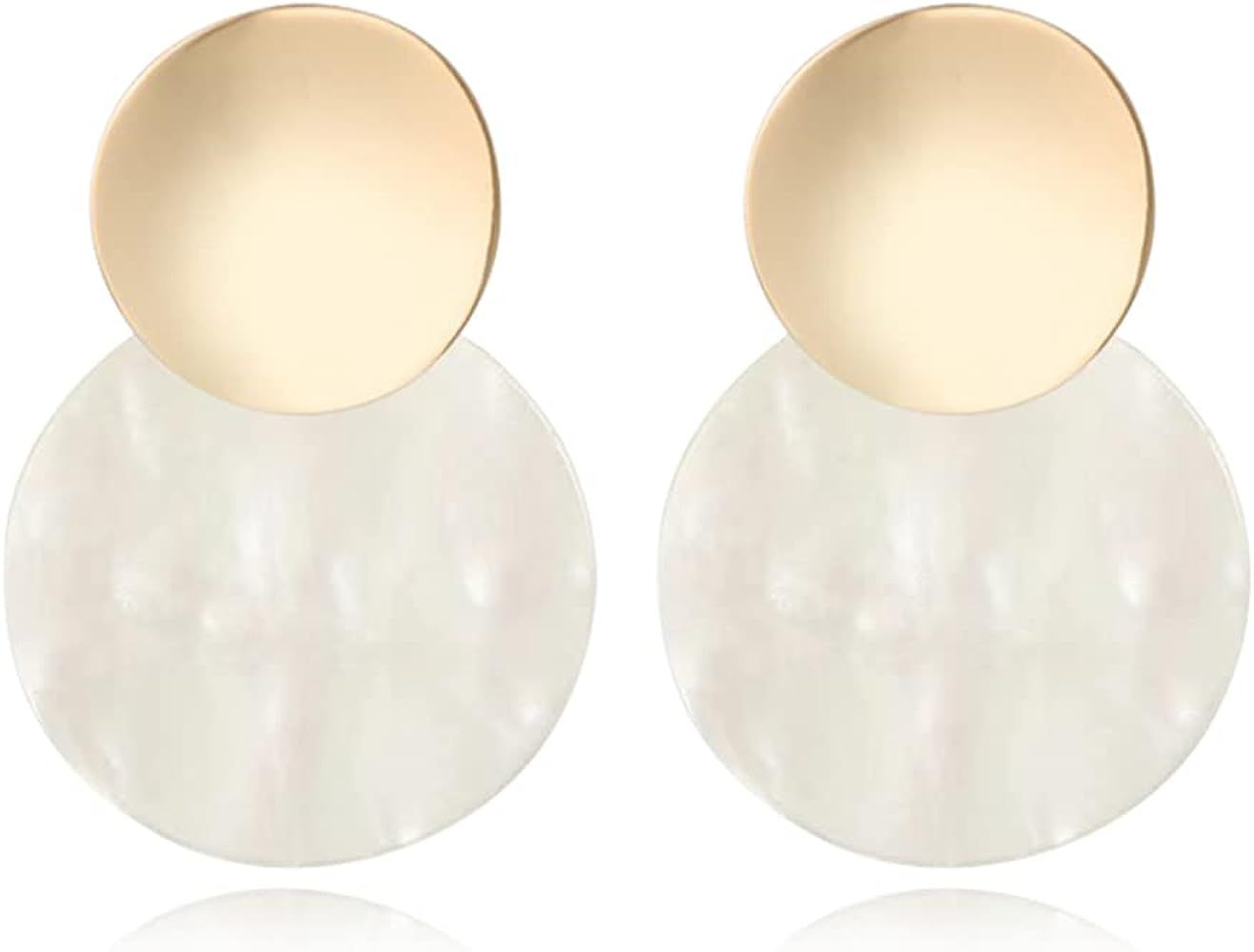 Trendy Light Weight Round White Shell Dangle Earrings for Women Girls Gifts Metal Charming Bohemi... | Amazon (US)