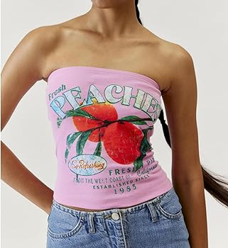 Women's Y2K Strapless Tube Tops Off Shoulder Boat Neck Floral Print Bandeau Top Vintage Crop Top ... | Amazon (US)