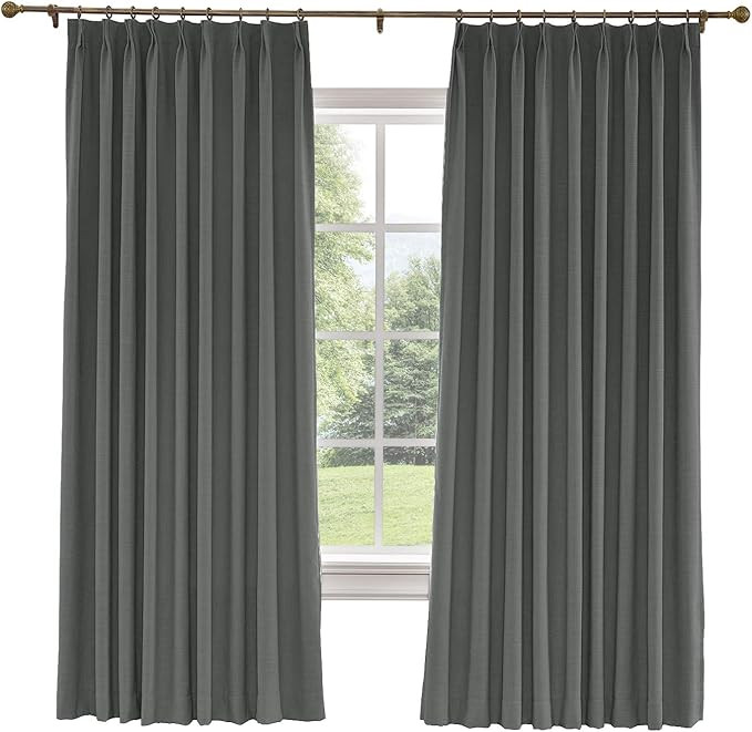TWOPAGES 100 W x 96 L inch Pinch Pleat Darkening Drape Faux Linen Curtain with Blackout Lining Dr... | Amazon (US)