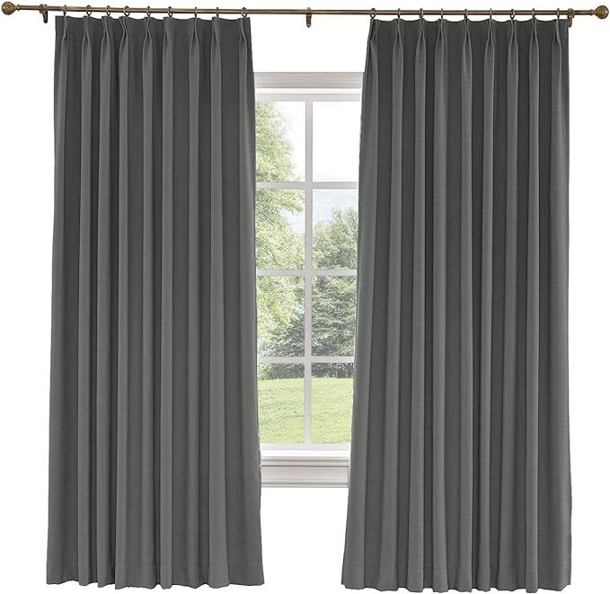 TWOPAGES 52 W x 96 L inch Pinch Pleat Darkening Drape Faux Linen Curtain with Blackout Lining Dra... | Amazon (US)