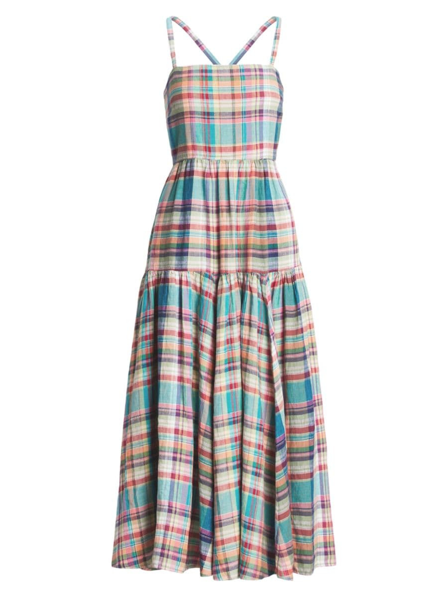 Plaid Linen Midi-Dress | Saks Fifth Avenue