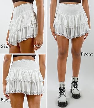 Women's Cute High Waist Ruffle Mini Skirt Layered Ruffle Hem Flared Flowy Casual Swing Beach Mini... | Amazon (US)