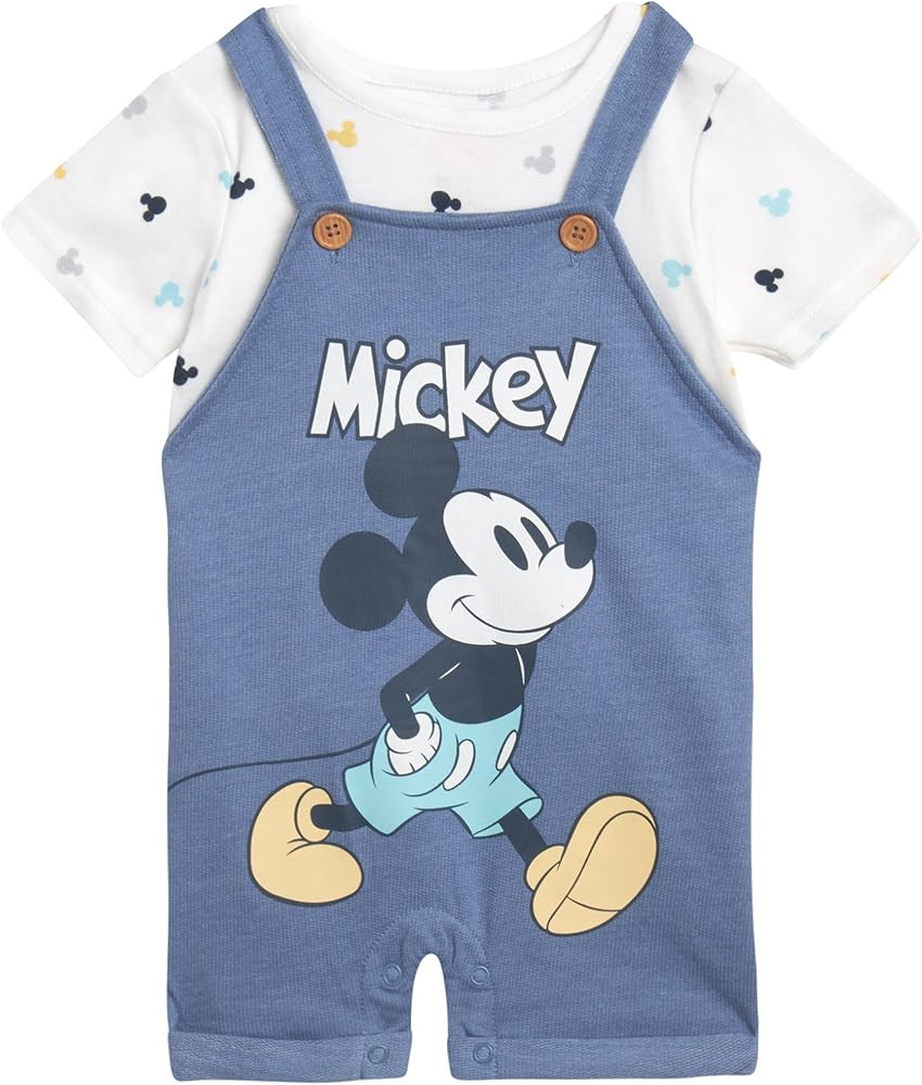 Disney Baby Boys' Overall Short Set, 2-Piece Mickey Mouse & Winnie The Pooh Shortall Romper T-Shi... | Amazon (US)