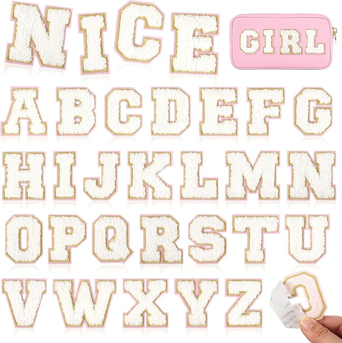 NICEVINYL White Chenille Letter Patches：26Pcs Pre-Sort Self Adhesive Chenille Letter Patch Stic... | Amazon (US)
