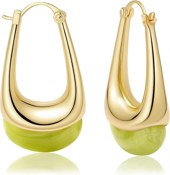Acrylic Gold Hoop Earrings Chunky Statement Dangle Drop Huggie Earring Colorful Resin Jewelry for... | Amazon (US)
