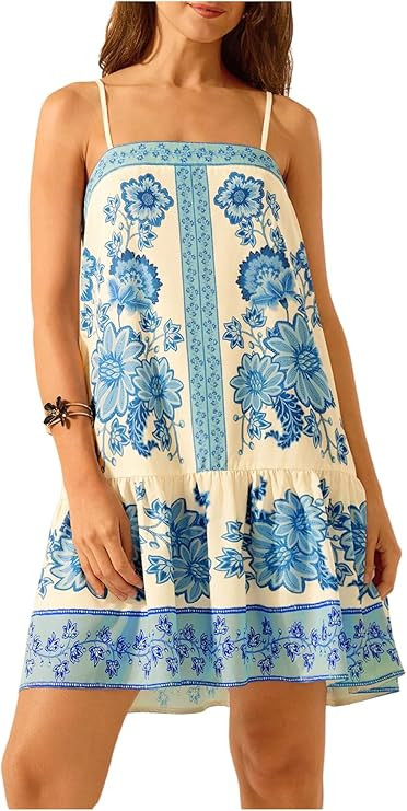 SHENHE Women's Floral Sundress Ruffle Hem Spaghetti Strap Loose Flowy Boho Cami Dress | Amazon (US)