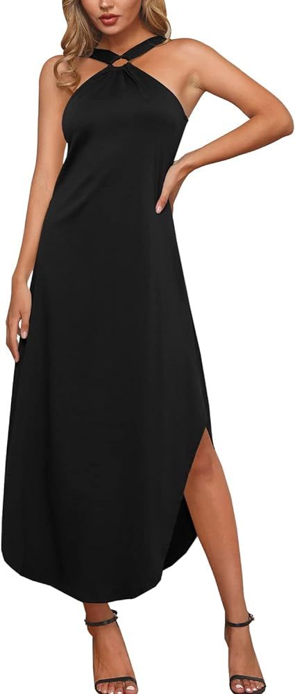 Clarisbelle Women Summer Criss Cross Halter Maxi Dress with Pockets | Amazon (US)