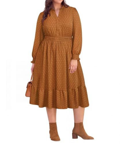 RITERA Women's Plus Size Fall Midi Dress, Burnt Orange Swiss Dot 3XL | Amazon (US)