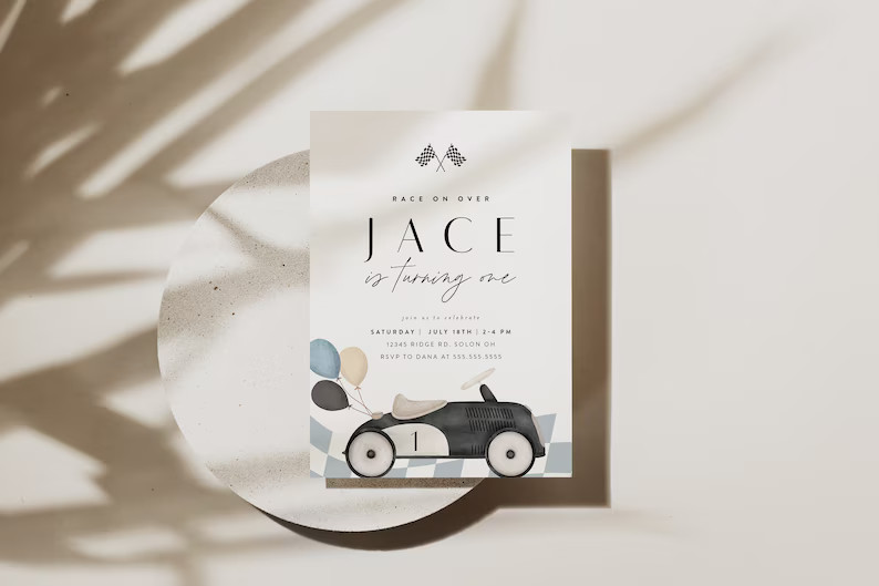 Vintage Race Car Birthday Invitation, Fast One, Two Fast, Any Age, Editable Digital Template, INS... | Etsy (US)