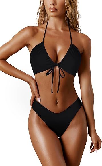 RXRXCOCO Sexy Brazilian Bikini Damen Set Triangel String Oberteil Bikini Set Tanga Bademode | Amazon (DE)