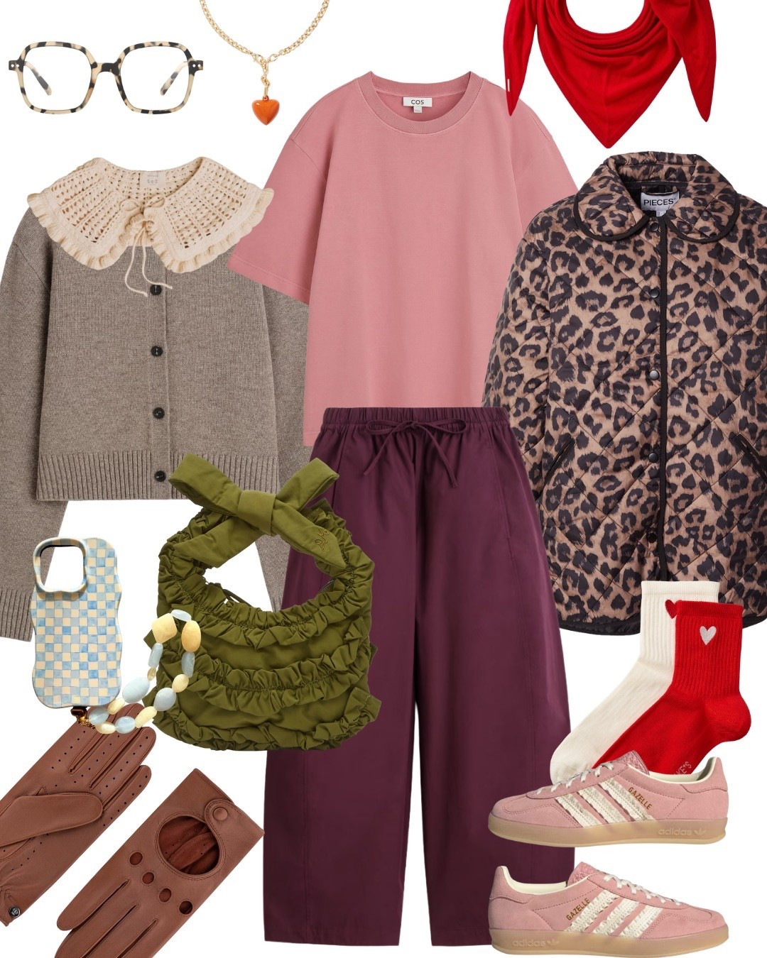 Barrel Hose von COS in Burgundy kombiniert mit rosa, Leo und Spitzenkragen. #damsonmadder #pufferjacket #barrel #dopaminedressing #sezane 

#LTKFashionMonth #LTKspring #LTKdeutschland