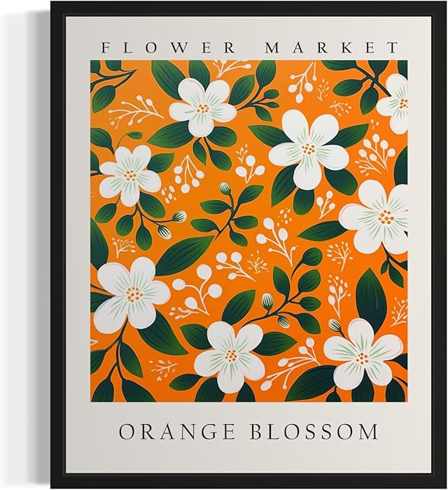 Orange Blossom Flower Market Art Print Poster, Floral Aesthetic Botanical Pastel Painting for Bed... | Amazon (US)