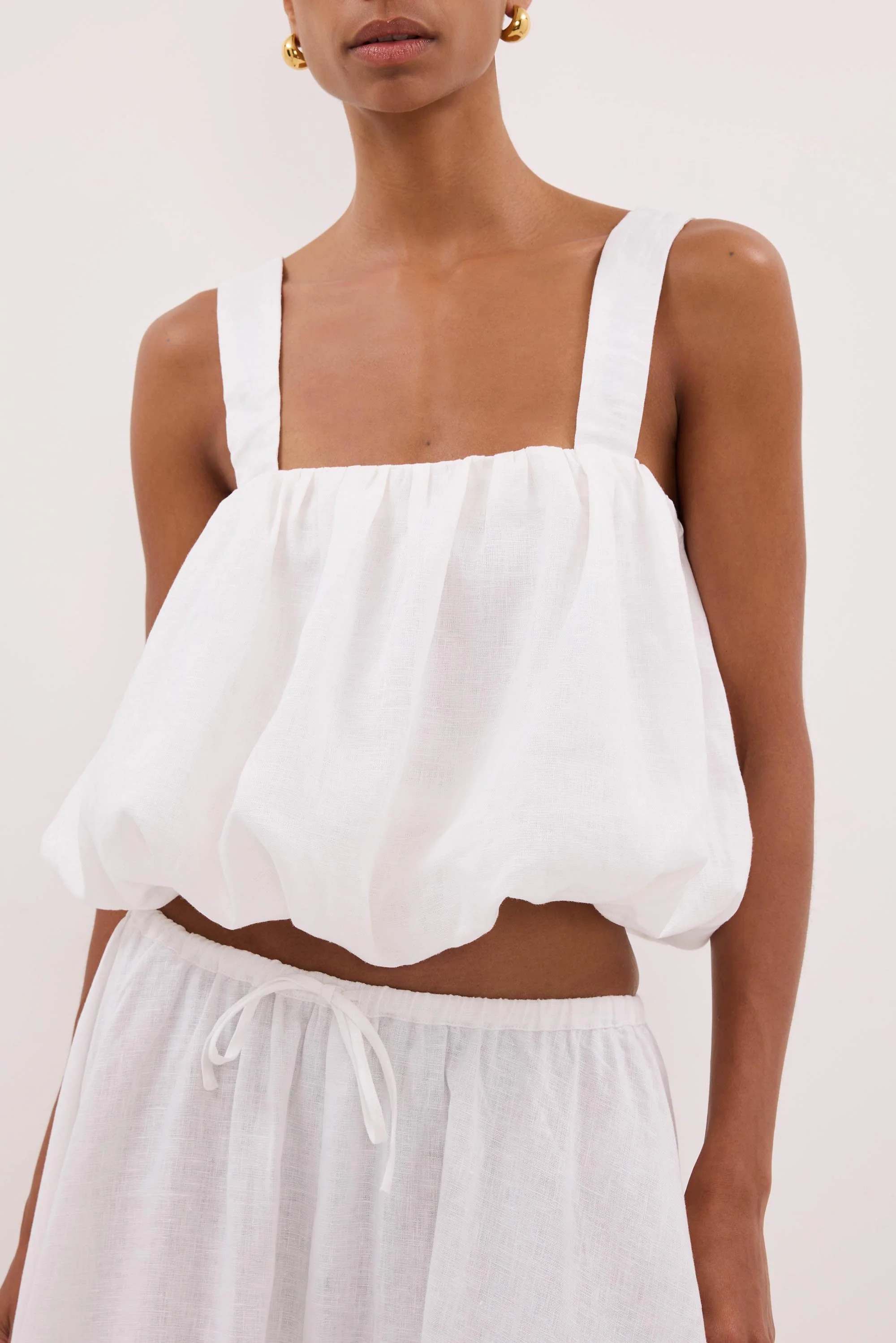 RAVELLO WHITE LINEN BUBBLE TOP | DISSH