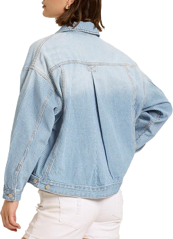 Ladyful Women's Jean Jacket Oversized Button Down Long Sleeve Distressed Denim Jacket Vintage Tru... | Amazon (US)