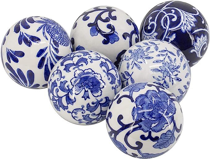 A&B Home 4" Blue and White Decorative Orbs for Bowl Vase Table Centerpiece Decor Set of 6 Porcela... | Amazon (US)