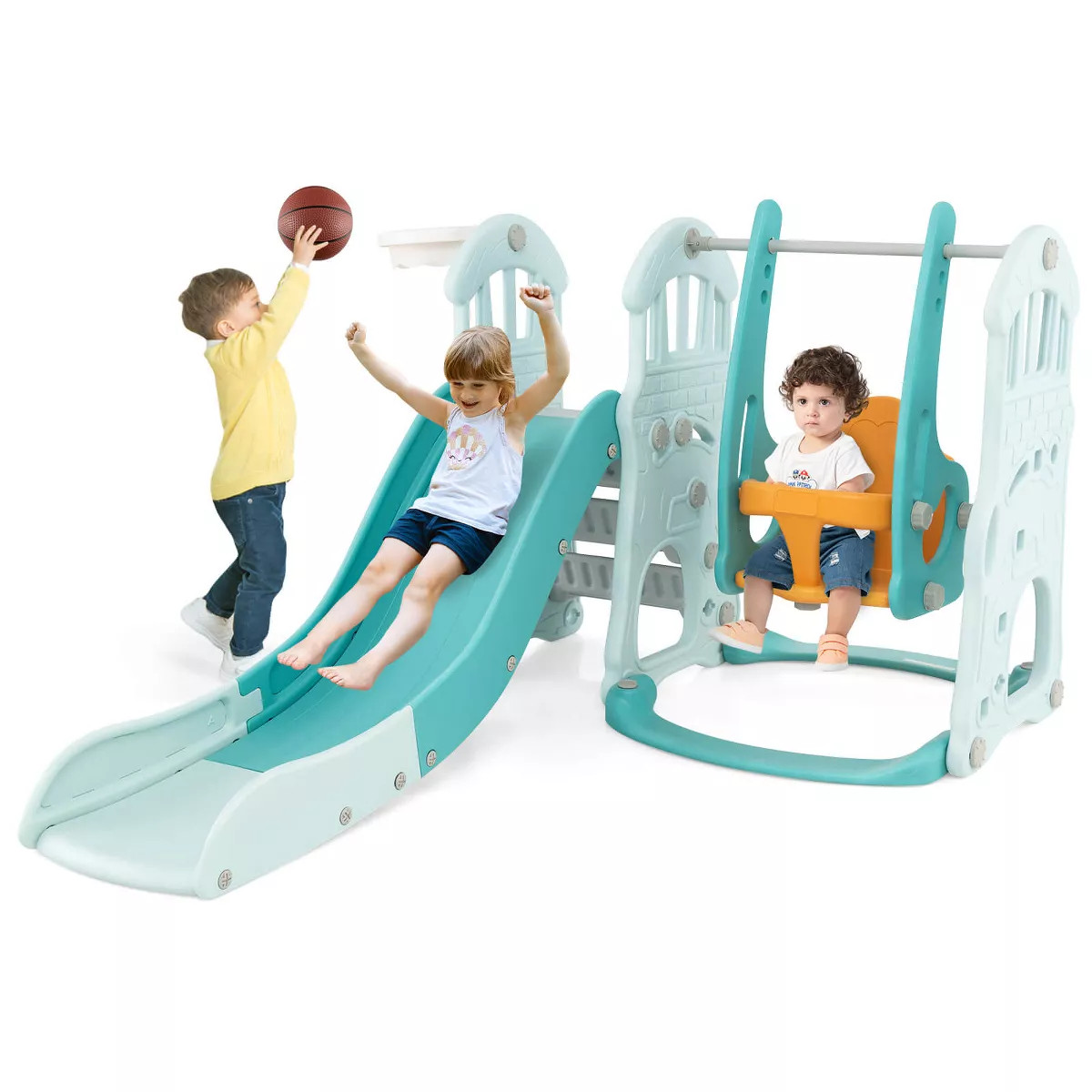 Costway Toddler Slide and Swing Set 4-in-1 Indoor Playground w/ Extra-long Slide | Target