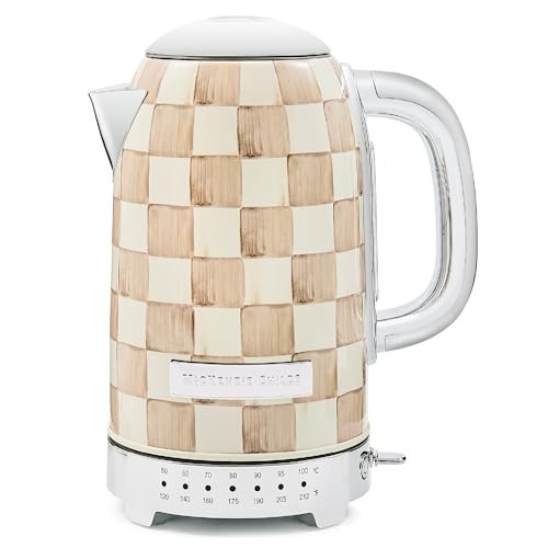 MACKENZIE-CHILDS Electric Kettle, Stainless-Steel Tea Kettle, Brown-and-White Mocha Check | Amazon (US)