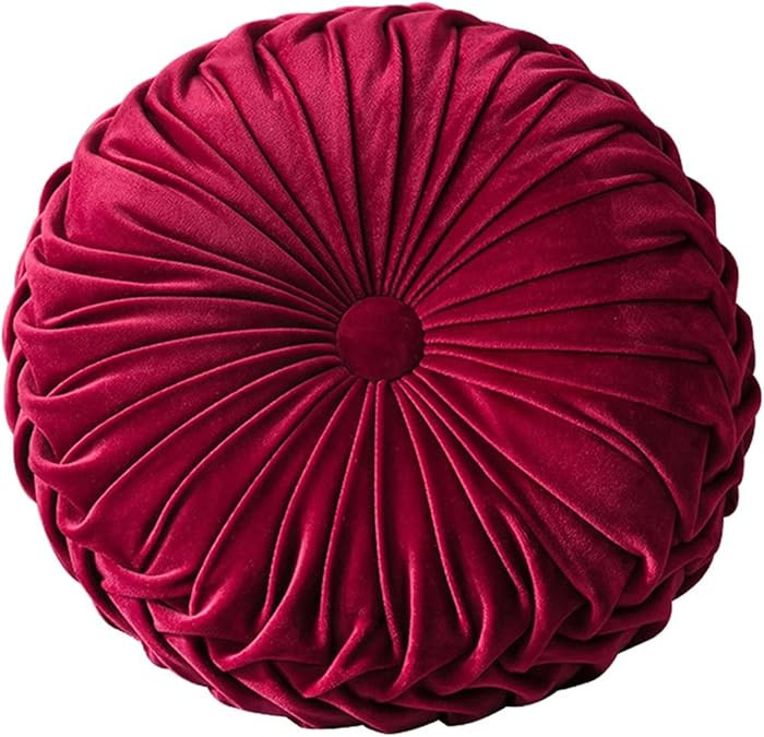 Round Velvet Pillow for Couch Small Handmade Decorative Throw Pillow for Bed Bedroom 13.7” Wine... | Amazon (US)