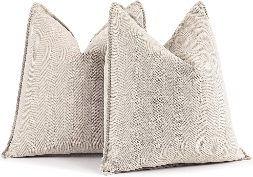 ZWJD Beige Pillow Covers 18x18 Set of 2 Chenille Throw Pillow Covers with Elegant Design Soft and... | Amazon (US)