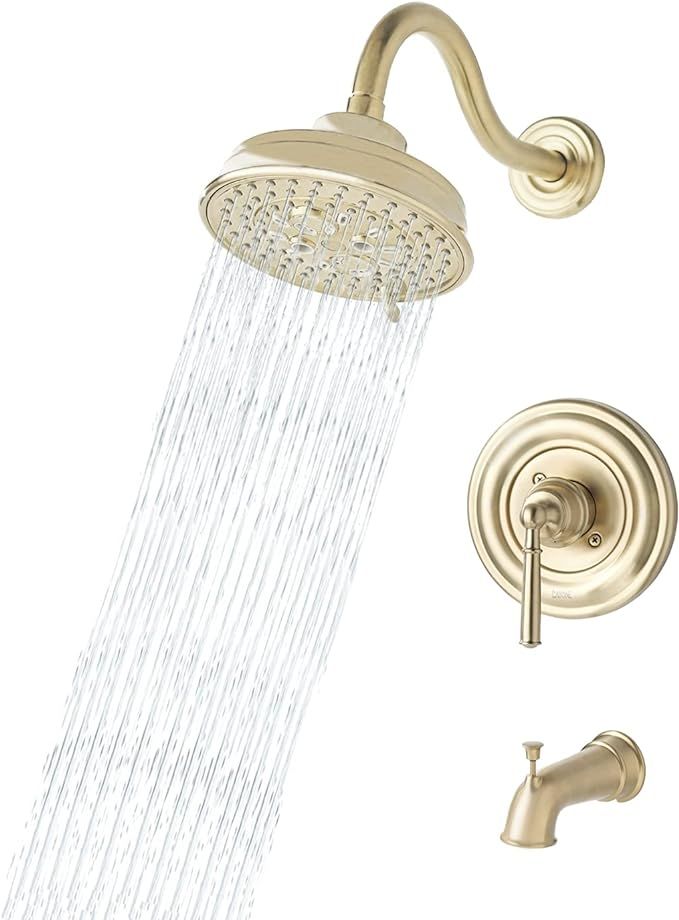 Champagne Gold Brass Bathroom Tub Shower Faucet Complete Set Combo with Valve, DAYONE Rainfall Sh... | Amazon (US)